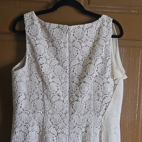 Ann Taylor-Beige lace sheath dress with chiffon overlay on right side Sz 16P - Picture 7 of 8